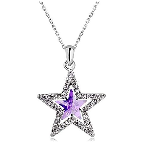Charm Triple Crystal Star Long Sweater Chain Necklace Fine Jewelry Crystals Women Red Pearl Cross Tassel necklace (Purple star) Cover