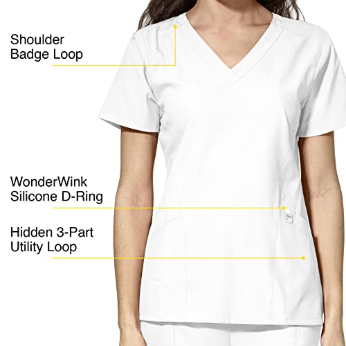 Wonderwink Womens Stylized V-Neck Top Medical Scrubs Shirt, White, Small Us #TOP2
