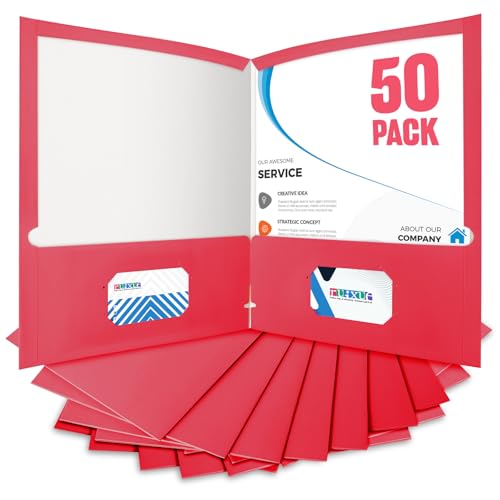 BIBRADAA® 50 Packs Red Folders with Pockets,2 Pocket Folders Surface with Waterproofing,Letter Size,Holds 100 Plus Sheets,for School,Office,Business. (50, Red)