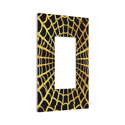 Decorative Outlet Covers Black Background with Golden Spiderweb Spider 1 Gang Rocker Light Switch Cover Plate Single Decora Light Switch Covers Wall Plate Faceplate for Home Decor