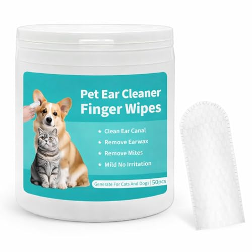 Image of Pet Ear Cleaner Finger Wipes for Dogs & Cats | Alcohol-Free Pet Ear Cleaning Wipes | 50 Pcs Disposable Finger Pads for Ear Wax Removal, Itch Relief, Odor Control & Hygiene Grooming Care