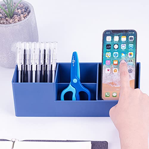 Image of wolpin File Organiser 3 Section Foldable Files Rack & 4 Compartments Stationey Holder Desk Organizer Paper Document Sorter Tray /Organizer Stand, ABS Plastic (25.5 x 32 x 27.5 cm), Blue