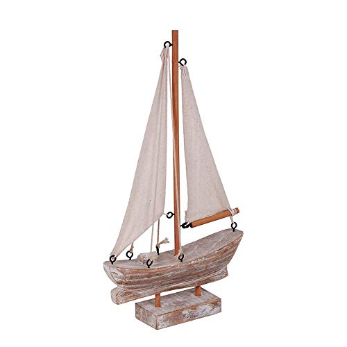 Morning View Wooden Sailboat Model Decoration, Mini Wood Sailing Boat Ship Model Handmade Rustic Vintage Beach Nautical Ocean Theme Wood Sail Boat Sailboat Decor 10.75 Inches Tall