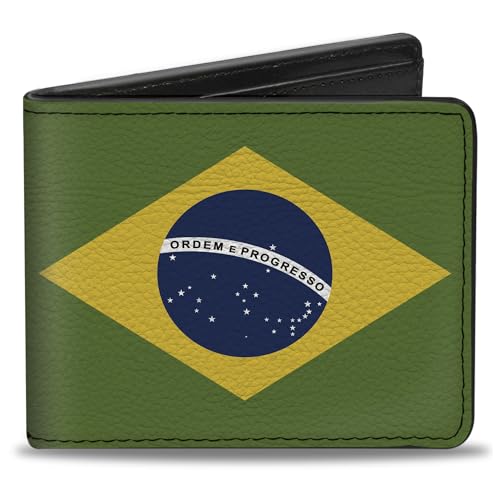 Buckle-Down Men's Wallet, Bifold, Brazil Flags, Vegan Leather, Multi, 4.0
