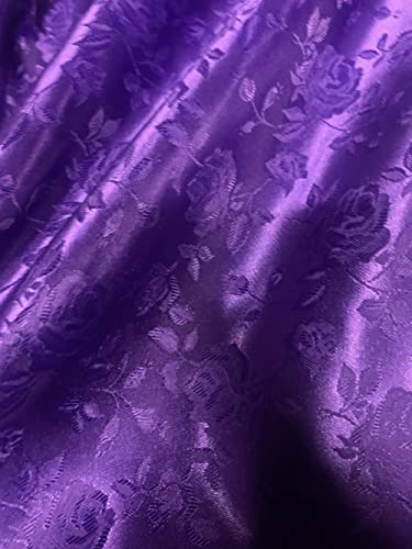 Luxurious Purple Satin Brocade Jacquard Fabric – Woven Floral Design, Lightweight Elegance for Dresses, Lingerie & Table Decor – 58” Wide, Sold by the Yard
