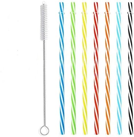 28 PCS Plastic Straws Set, BPA Free Colorful Thick Plastic Drinking Straw Kit, for Party Family Use with Cleaning Brush
