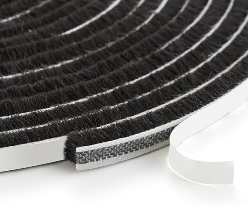 10 Meter Draft Excluder Tape for Door Windows, Brush Weather Stripping 9 mm(W) x 5mm(T), Self-Adhesive Windows Seal Strip Air Stopper for Sliding/External Doors, Black