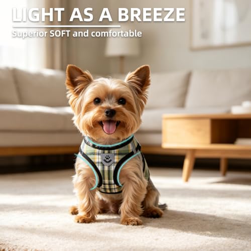 Image of PUPTECK Adjustable Dog Harness Collar and Leash Set Step in No Pull Pet Harness for Small Medium Dogs Puppy and Cats Outdoor Walking Running, Soft Mesh Padded Reflective Vest Harnesses, Grn&YLW, S