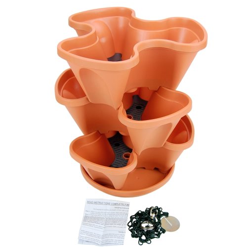 Mini-Garden Stacker- Stackable/Hangable All Season Self-Watering Planter- Indoor/Outdoor Stacking Flower Pot- Great Gardening Gift Idea - Color: Terracotta #TOP2