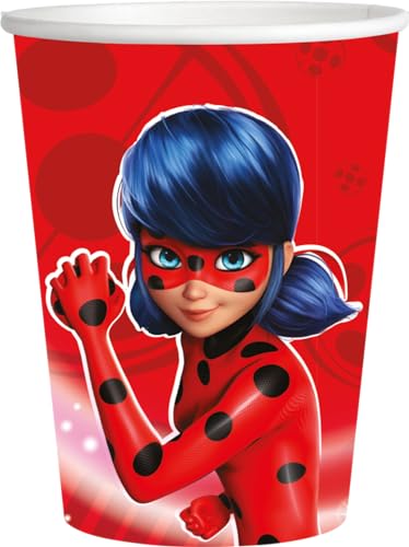 BeenSmile, 8 Verres en Carton Miraculous, Caractère Ladybug, 8 Verres en Carton, Décoration d'Anniversaire pour Enfants, Articles de Fête d'Enfants
