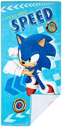 Franco Sonic The Hedgehog リサイクルポリエステルビーチタオル、58インチ x 28インチ、すぐに使えるパターン