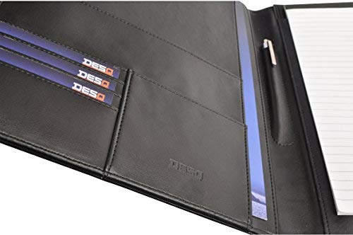 DESQ® Leder A4-Schreibmappe - Echtleder, Einsteckfäch für Dokumenten, 5 Kartenfächer, Schreibblock ausgestattet, Schwarz, Dutch Design