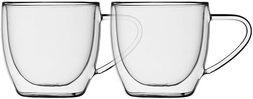 Safdie & Co. - Juego de 2 tazas de café de vidrio de doble pared con asas, vasos de té aislados, tazas de espresso y tazas de capuchino, tazas de