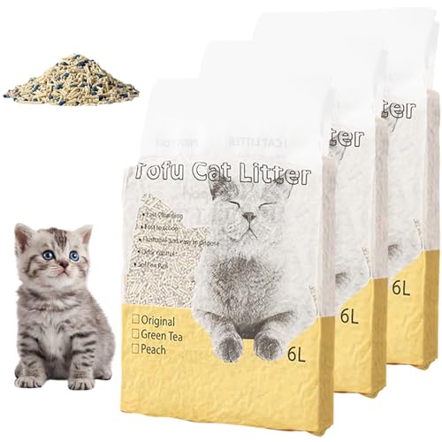 JOYFONE Tofu Cat Litter 3 Bags in 1 Pack Degradable Cat Litter Sand Flushable Clumping Pellets Scented Ultra Absorbent Bentonite 18L Kitty Litter Deodorizer Kittens Litter Natural Odor-Free