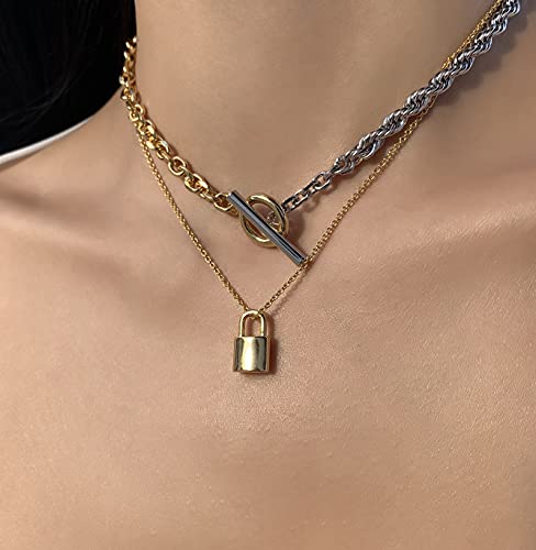 Bameral 18K Oval Link Chain Choker Paperclip Necklace Toggle Clasp Silver Rope Chain Short Layering Necklace Jewelry For Women Girls 16'' #TOP1