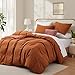 LOVQUE Burnt Orange Cotton Duvet Cover King Size, Linen Like Natural Bedding Set with Zipper Closure (No Comforter), 104x90 Inches