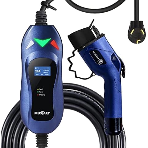MUSTART Level 2 Portable EV Charger (240 Volt, 25ft Cable, 26 Amp), Electric Vehicle Charger Plug-in EV Charging Station with NEMA 10-30P (Update Version) Cover