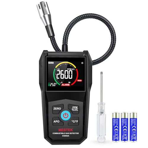 Gas Leak Detector, MESTEK Natural Propane Gas Sniffer Combustible Gas Leak Detector with 50-50000PPM 100% LEL, 2.6'' Color LCD Display,Temperature Measure, 12