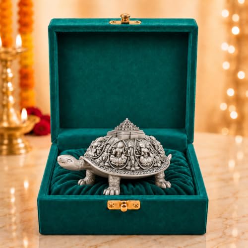 Image of 999 Pure Silver Plated Ashta Lakshmi Tortoise Idol (2 Inch) | Auspicious Vastu Home Decor for Pooja Room and Mandir | Sacred Turtle Showpiece for Prosperity, Good Luck & Wealth