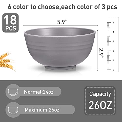 18 Pcs Unbreakable Cereal Bowls 24 Oz Microwave And Dishwasher Safe Wheat Straw Fiber Lightweight Bowl Soup Bowls Microwavable Kitchen Bowls For Serving Salad Rice Pasta Dishes Oatmeal (Gray) #TOP2