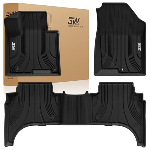 3W Floor Mats Custom for Hyundai Santa Cruz Pickup 2025 2024 2023 2022 All Weather Protection TPE Heavy Duty Non-Slip Automotive Floor Liners Fits 1st & 2nd Row Full Set Accessories, Black 1