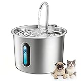 Katzenbrunnen Edelstahl 2.2L, Rever Ultraleiser Trinkbrunnen für Katzen mit Wasserstandsfenster, 3-Stufiges Filtersystem, Wasserspender für Katzen, Hunde & Kleintiere, Edelstahl Katzenbrunnen