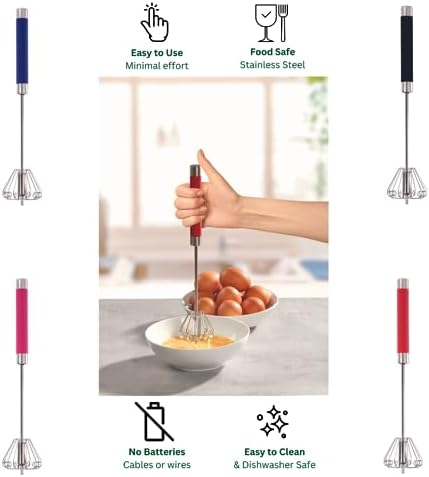 Piranha Whizzy Whisk - Effortless Whisking. Your GoTo Mini Manual Whisk! Achieve Perfect Results with This Mini Hand Whisk - Compact, Convenient, and Efficient Hand Push Whisk Design (Red)