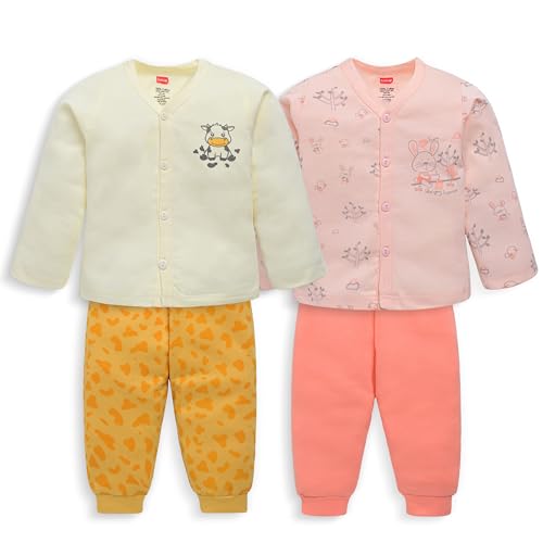 Image of LuvLap Baby Boys & Girls Full Sleeve100% Cotton Jhabla & Pyjama Sets Pack of 2
