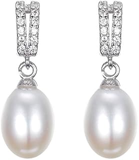 Mu & Nin White Gold Filled 925 Sterling Silver CZ AAAA 10mm Akoya White Cream Seawater Cultured Pearl Infinity Drop Earrings Bridal Jewellery