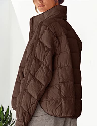 Ameliever Women's Quilted Puffer Jackets Lightweight Zipper Puffy Coat With Pockets(Brown-S) #TOP2