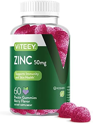 Zinc 50MG Gummies for Healthy Immune Support - for Adults and Teens - Dietary Supplement, Pectin Based, Vegan, Gelatin Free, Gluten Free, Berry Flavor Chewable Gummy [60 Count 1 Pack]