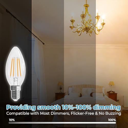 GvvooHome E12 Candelabra Light Bulbs, 4W LED, 40 watt Equivalent Dimmable E12 LED Bulb 2700K Warm White, E12 Base B10 Shpe Candle Light Bulb for Chandelier, 80+CRI, 400LM, Clear Glass, 6 Pack - 3