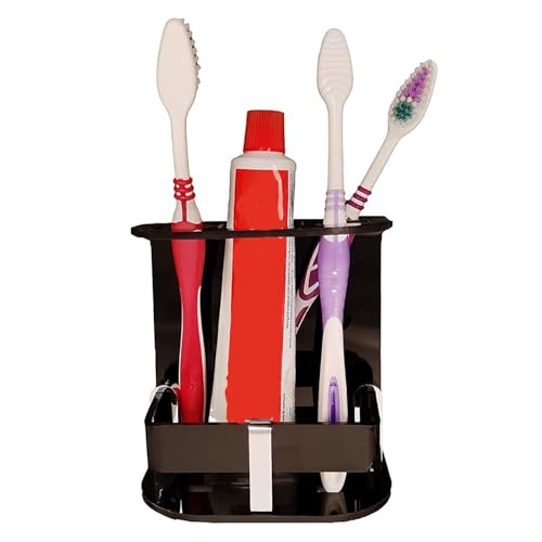 Image of self Adhesive Wall Mounted Acrylic Toothpaste Holder,Toothbrush Stand,Toothpaste Tumbler for Bathroom Organizer Rack for Home(Small Black Acrylic) (Small Black)