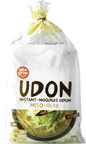 Allgroo Udon Instantnudeln - Miso, Udon Suppe würzig, aromatisch, schnelle Zubereitung - enthält 3 Portionen - 1 x 690 g