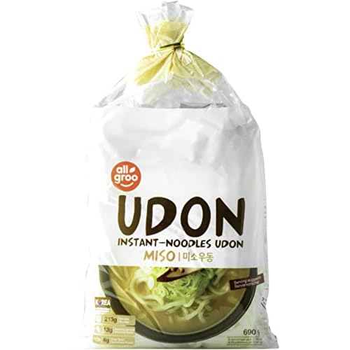 Allgroo Udon Instantnudeln - Miso, Udon Suppe würzig, aromatisch, schnelle Zubereitung - enthält 3 Portionen - 1 x 690 g