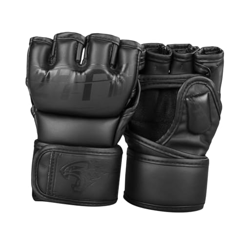 Gants de Kickboxing Demi-Doigts MMA Yardwe Noir en Polyester et PU
