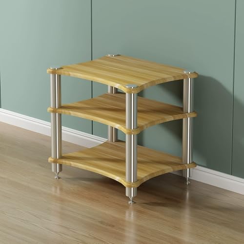 Estante esquinero para componentes de audio para tocadiscos y receptor estéreo, armario HiFi para equipos audiófilos, amarillo, 60 x 48 x 62 cm, solución de almacenamiento perfecta para ahorrar
