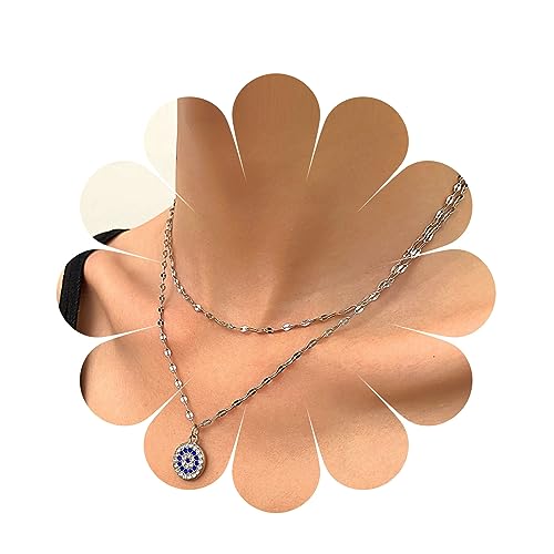 Inilbran Boho Capas De Cristal Mal De Ojo Collar Gargantilla De Plata Griego Ojo Collar Gargantilla Vintage Cz Ojo Del Demonio Collar Colgante Brillante Cz Turco Mal De Ojo Collar De Protección De La