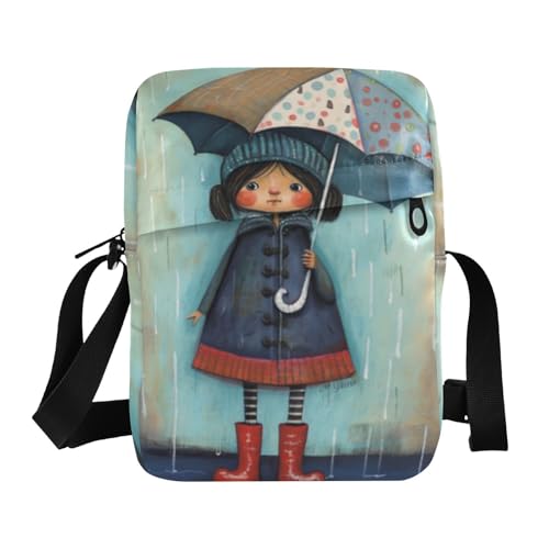 messenger bags Crossbody Bags For Women Shoulder Hand Bags Adjustable Strap for School School- Rainy Day Cute Girl