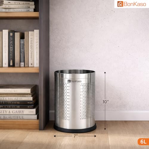 Image of Bonkaso 6L Stainless Steel Perforated Dustbin (7x10 Inch), Open Top Trash Bin Without Lid, Rust Proof & Durable Garbage Can for Home, Kitchen, Bathroom & Office Use, Silver Finish