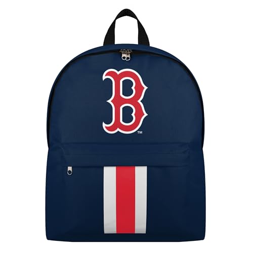 FOCO MLB Officially Licensed Team Color Primary Logo Solid Stripe Baseball School Bag Travel Backpack - Boston Red Sox - Navy