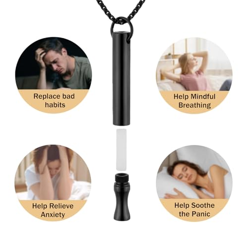 Image of LAMKHOO Breathing Necklace to Quit Smoking and Vaping with Refillable Mint Pods Stainless Steel Stop Smoking Aids Fidget Necklace for Anxiety Relief Smokeless Inhaler for Adults