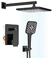 Gabrylly Shower System, 10 Inches Rain Shower Heads with Handheld Spray Combo, Wall Mounted Shower Faucets Sets Complete with Shower Valve Kit, Shower Head and Handle Set, Matte Black