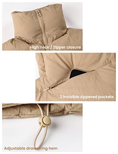 Yeokou Women's Cropped Puffer Vest Zip Up Stand Collar Sleeveless Outerwear With Pockets(Khaki-M) #TOP1
