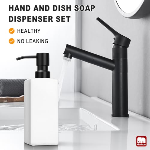 Image of GMISUN White Soap Dispenser Bathroom, Hand Glass Soap Dispenser with Stainless Steel Pump, 12 fl oz /350ml Dish Dispenser for Kitchen, Modern Refillable Liquid Soap and Lotion Dispenser for Countertop