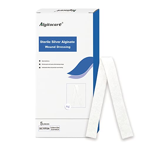 Algitocare Ag Silver Calcium Alginate Wound Dressing - 0.8x12(Pack of 5) Non-Stick Sterile Gauze Pads for Accelerating Wound Healing High Absorbency and Soft for Wound Care Supplies
