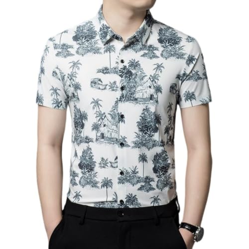 Chemise à manches courtes fleurs homme : col rabattable, tissu respirant pour travail et quotidien