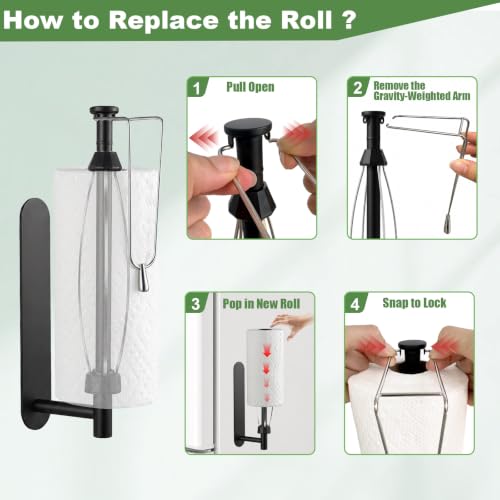 Image of KIHOGEM Magnetic Paper Towel Holder for Fridge Stainless Steel | Paper Towel Holder Magnetic with Gravity-Weighted Arm, Kitchen Paper Towel Holder with 2 Metal Plates for Wall, Cabinet, RV