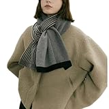 MININAI Womens Elegant Striped Winter Knit Scarf Vintage Plaid Thick Scarf Soft Cold Weather Warm Scarves Accessories (Striped Gray)