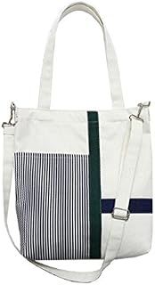Women's Canvas Shoulder Hand Bag Tote Bag Simple Strapes Striated Pure Cotton Canvas Tote Shoulder Bag Messenger bag White
